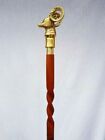 Vintage Brass Mystic Raven Head BROWN wooden Walking Cane Stick Christmas gift