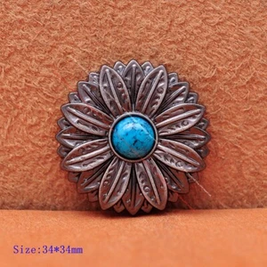 10X Gunmetal Western Flower Leathercraft Saddle Headstall Turquoise Concho 34mm - Picture 1 of 43