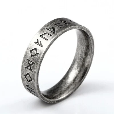 Vintage Retro Viking Couple Wedding Band Men Women Titanium Viking Runes Ring - Image 1 of 4