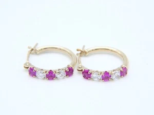 10K Yellow Gold and Ruby Hoop Earrings - Picture 1 of 8