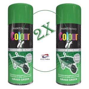 2x Color It hierba verde brillo lata en aerosol coche furgoneta bicicleta madera pintura 250 ml - Imagen 1 de 2