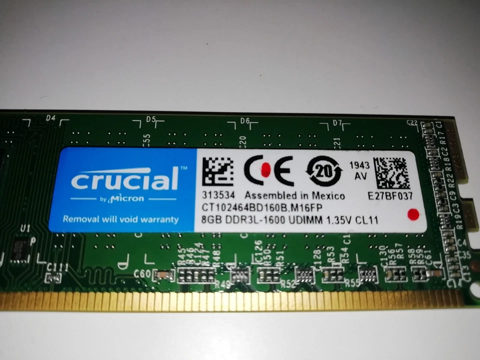 16GB (2x8GB) 2Rx8 PC3L 12800U 1600 UDIMM DDR3L - Crucial Mexico Desktop RAM - Image 1 of 4