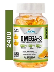 Omega 3 Fish Oil Capsules 3x Strength 2400mg EPA & DHA, Highest Potency - Picture 1 of 27