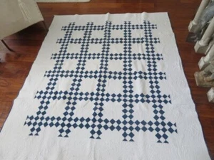 GORGEOUS Old Antique Vintage QUILT BLUE & WHITE IRISH CHAIN Hand Stitched - Picture 1 of 15