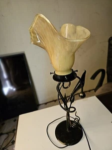 Art Deco Stl Handmade Wrought Iron Table Lamp Blown Glass Shades Amber Color - Picture 1 of 14