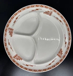 Wallace China Restaurant Ware Orange Aztec Pattern Divided Grill Plate 9.5" - Picture 1 of 8