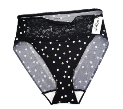 Soma Vanishing Edge Microfiber W/Lace High Leg ~Merry Dot Black~ Size: M [NWT] - Image 1 of 3