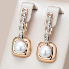 White Pearl Drop Earrings 585 Rose Gold With White CZ  For Women Jewelry Wedding