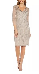 ADRIANNA PAPELL Cocktailkleid Pailletten Streifen Perlen Netz Marmor Größe 6 - Bild 1 von 5