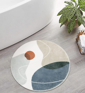round Bathroom Rugs 2Ft Non Slip Circle Boho Small Rug Modern Abstract Washable 