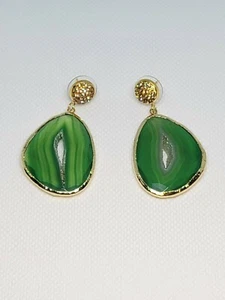 JK NY Statement Agate Slice Drop Earrings - Green - NITB - Picture 1 of 5