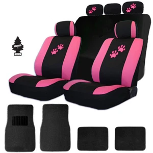 For Subaru Stylish Black & Pink Car Seat Covers Floor Mats Set Animal Paws Logo  - Picture 1 of 12