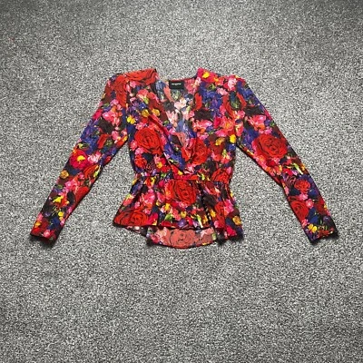 Blusa floral de seda The Kooples talla 8 UK 4US S multicolor imitación envoltura peplum Foto 1 de 4