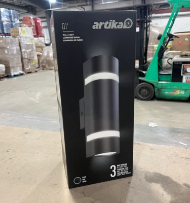 Artika Black Modern Outdoor Hardwired Garage and Porch Light Cylinder Sconce