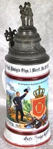 Pre WWI Authentic 1902 German Grenadier Regimental Lithopane Beer Stein 10 3/4" - Picture 1 of 16