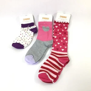 Gymboree Girls Small Socks 3 Pair Hearts Polka Dots Pink Purple Ankle Crew Knee - Picture 1 of 13