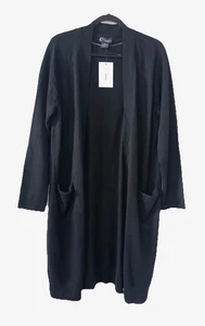BLOOMINGDALES Size XL 100% Cashmere Duster Cardigan Sweater Black NWT FLAW H3 - Picture 1 of 9