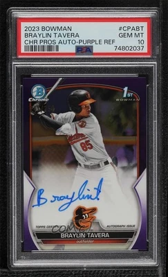 2023 Bowman Chrome Prospect Purple Refractor Braylin Tavera PSA 10 GEM MT Auto - Image 1 of 2