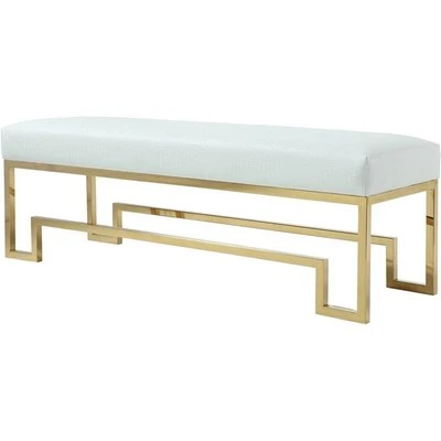 Pangea Home Laurence 18" Stainless Steel Bench in Gold & Faux White Gator - Image 1 of 3
