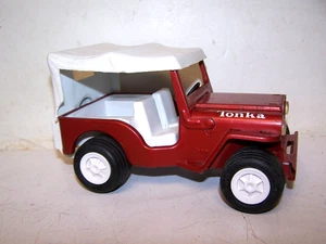 VINTAGE TONKA 1970s Red and White JEEP CJ METAL w/ CANOPY - Picture 1 of 13