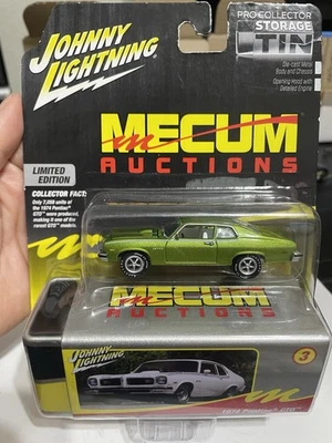 Johnny Lightning Green 1974 Pontiac GTO Mecum Auctions w/ Storage Tin Diecast - Image 1 of 4
