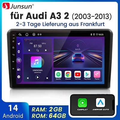 2+64G Android14 Carplay Für AUDI A3 8P 2003-2012 Autoradio GPS Navi WIFI DAB RDS - Bild 1 von 4