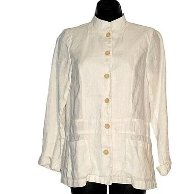 Blazer de mujer PECK & PECK de lino blanco talla 2 transpirable ligero verano primavera Foto 1 de 4