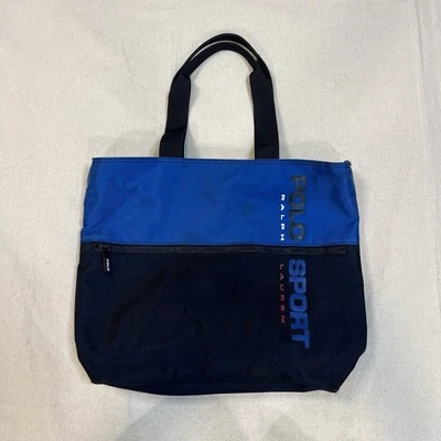 Bolsa de ombro vintage anos 90 polo esporte Ralph Lauren preta azul logotipo grande - Imagem 1 de 4