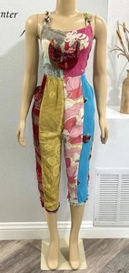Floral Boho Overall Jumpsuit Size M Funky Hippie Jumper Colorful SACRED THREADS - Picture 1 of 7