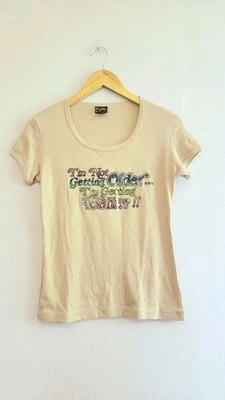Camiseta de Colección Años 70 Beige Mayor Getting Better Brillo Cuello Redondo Para Mujer M Foto 1 de 3