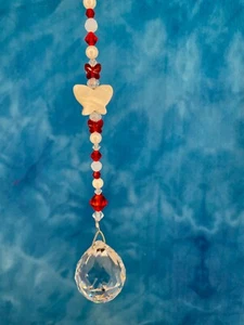 8.5” Swarovski red Crystal Bead BUTTERFY Suncatcher Window Sun Catcher Prism - Picture 1 of 8