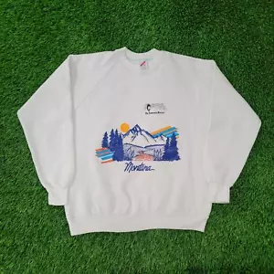 Vintage 90s Montana Raglan Sweatshirt Womens Large 21x23 Blue - Picture 1 of 15