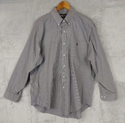 Camisa Polo Ralph Lauren Para Hombre 16.5 34/35 Yarmouth Gris Azul Pata de Gallo Abotonada Foto 1 de 4