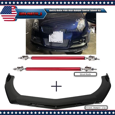 Glossy Black Front Rear Bumper Splitter Spoiler Kit For Suzuki Swift 2000-2022 - Image 1 of 4