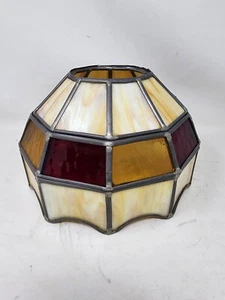 Buntglas Hängelampe Schirm Decke Bernstein Elfenbein Rot 10 Panel 9,5" Breite 7" Höhe Vintage - Bild 1 von 5