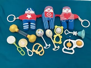 Vintage Baby Rattle Lot Playpath Johnson & Johnson Rings Squeak Crinkle Bear Toy - Picture 1 of 9