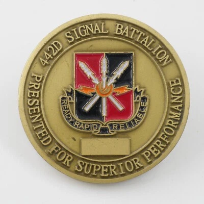 [405] 442nd Signal Battalion Challenge Coin - Presented for Superior Performance - Image 1 of 2