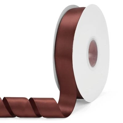 Solid Color Brown Double Faced Satin Ribbon 1" X 50 Yards Fabric Ribbons Perf... - Image 1 of 4