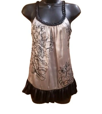 Top Charlotte Russe Y2K sedoso sin mangas talla mediana tostado y negro correas trenzadas Foto 1 de 4