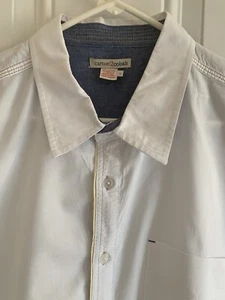 Carbon2Cobalt Mens Shirt White Flip Cuff Denim Accents Button Up Pocket Preppy L - Picture 1 of 9