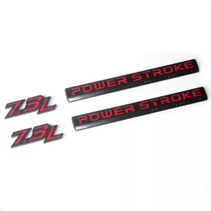 Emblema Powerstroke 4 piezas OEM 7,3 L se adapta a la insignia Turbo F250 F350 F450 negro rojo - Imagen 1 de 4