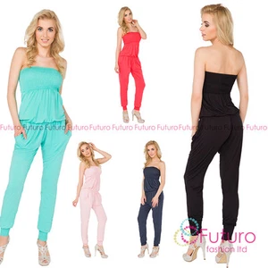 Womens Jumpsuit With Pockets Bandeau Party Playsuit Catsuit Sizes 8-14 1084 - Picture 1 of 4