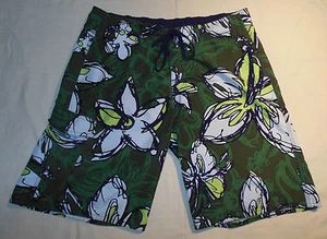 Arizona Jean Company Swim Board Shorts Green & White Floral Design M / L Mens - Picture 1 of 8
