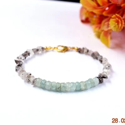 Pulseira facetada Rodelle Natural Aquamarine+Herkimer 4-5mm joias 7" - Imagem 1 de 4