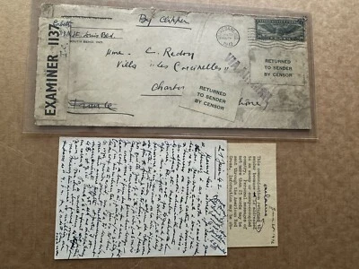 US WWII Censor Cover to France +RTS Suspended +Via Clipper + Official Form OC-12 - Image 1 of 2