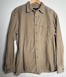 Vintage 90s J Crew Corduroy Button Front Shirt Mens L Tan Butter Soft - Picture 1 of 4