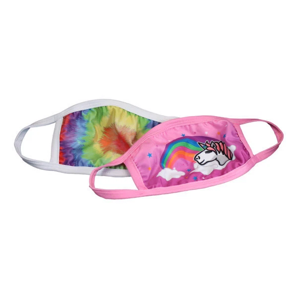 Washable Kids Face Masks, Unicorn And Tie-Dye Print, Pack Of 2 - Image 1 of 1