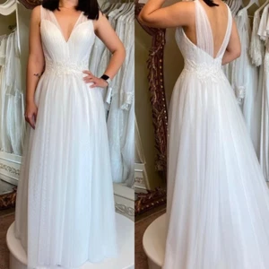 Vestidos de novia sencillos cuello en V espalda sin espalda blanco marfil encaje playa vestidos de novia - Imagen 1 de 9