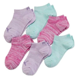 Puma Girl's Low Cut Socks 6-Pack, Heathered Pink/Purple/Blue, Size 9-11 ESF17161 - Picture 1 of 2