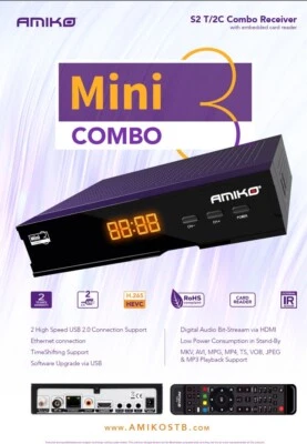 Amiko Mini Combo 3 Combo Terrestrial Saorview & Satellite Freesat Receiver